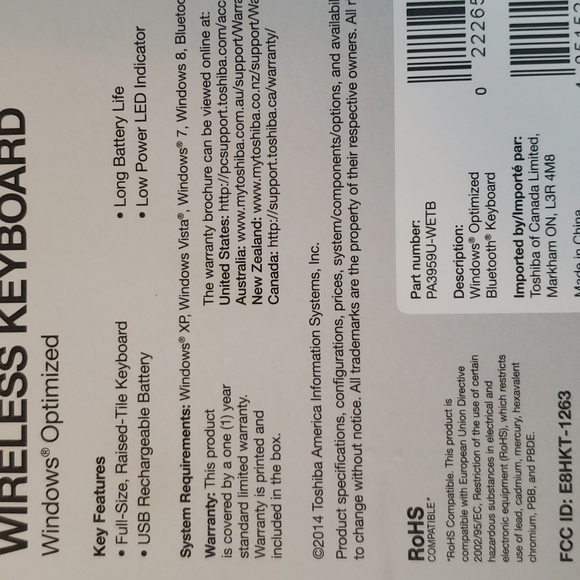 Toshiba Wireless Keyboard Windows Optimized. - Picture 5 of 11